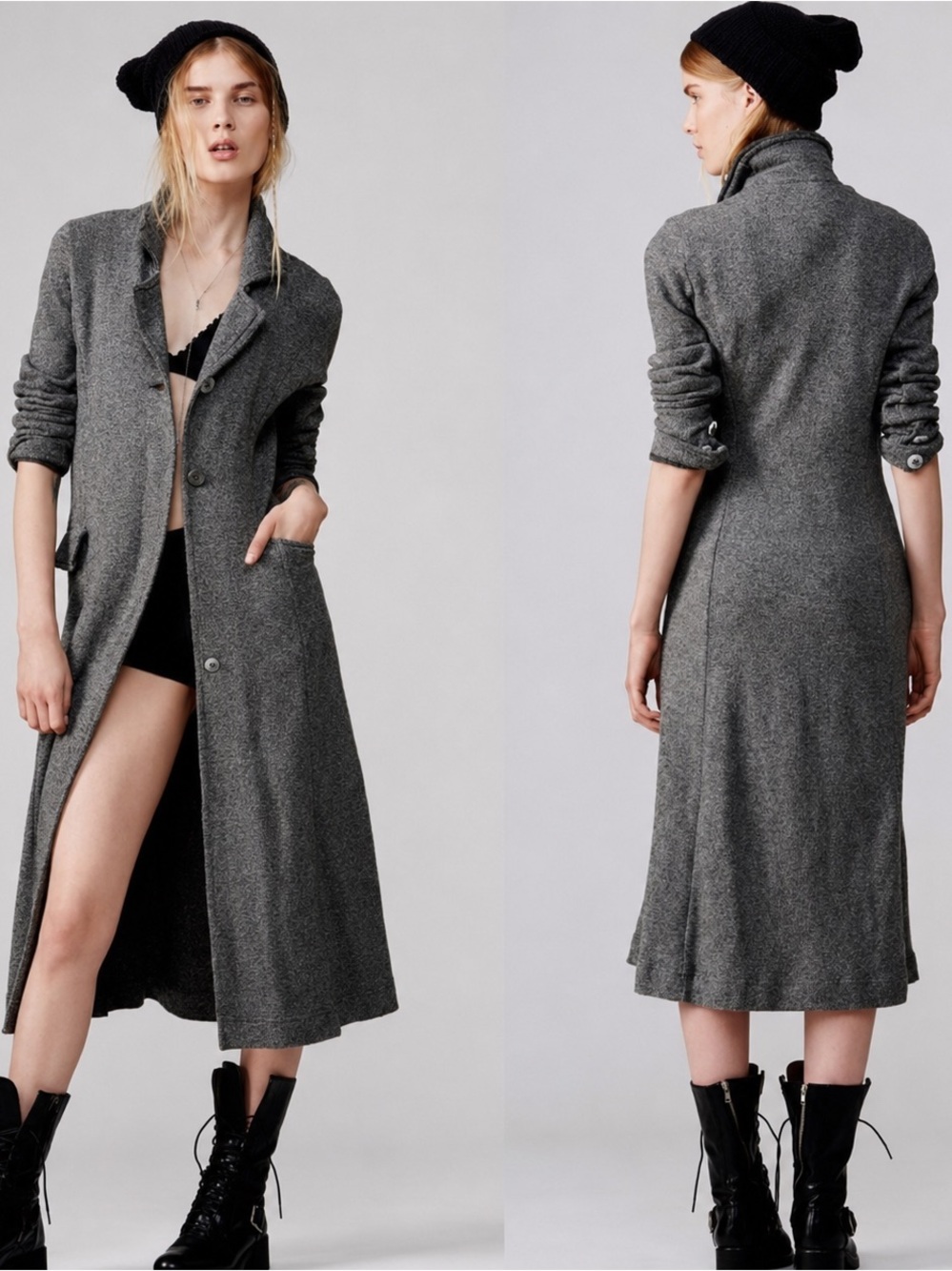 Free People Bonanza French Terry Wool Textured Long Trench